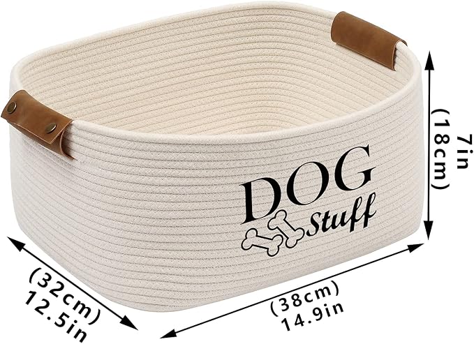 Geyecete Square Dog toy basket storage Cotton Rope Storage Basket Pet/Pet Toy And Accessory Storage Bin Doy Toy Box-Beige