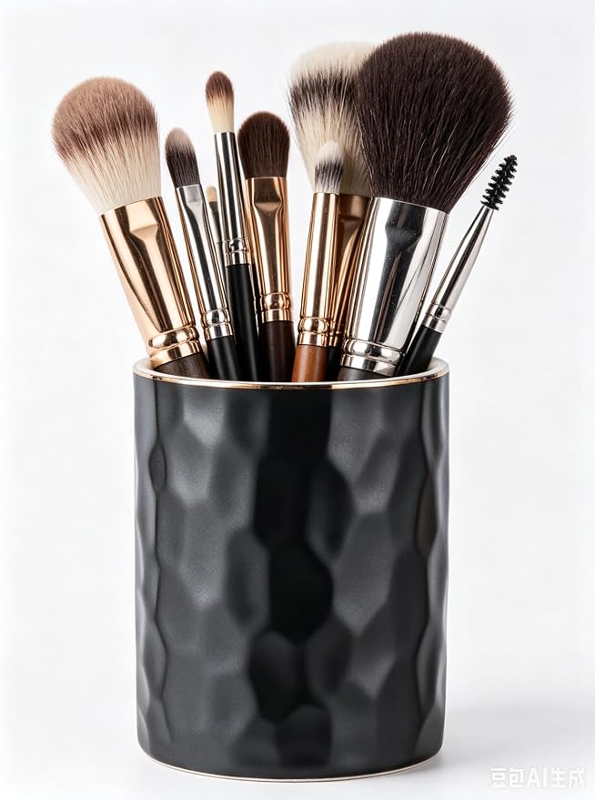 Ceramic Pen Holder Stand Cup Pencil Holder Organizer Makeup Brush Holders for Home Office Desk (Black)