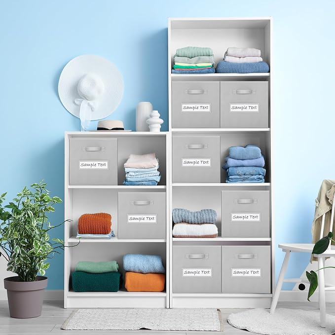 11x11 storage cube bins (Set of 10) Foldable Fabric storage cubes with 10 Labels Window Cards & a Pen,11 inch cube storage bin,Closet Organizers for Shelves,Cubby Organizer Boxes,Light Grey