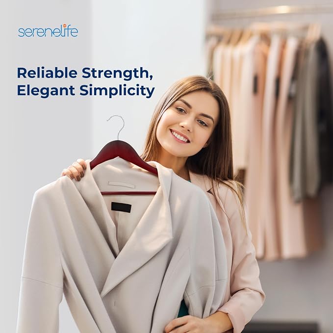 SereneLife Premium Wooden Hangers 30 Pack - Heavy Duty & Durable Coat Hanger - Wood Hanger with 360-Degree Rotatable Hook - Clothes Hangers with Non-Slip Shoulder Notches for Shirts & Coats (Cherry)