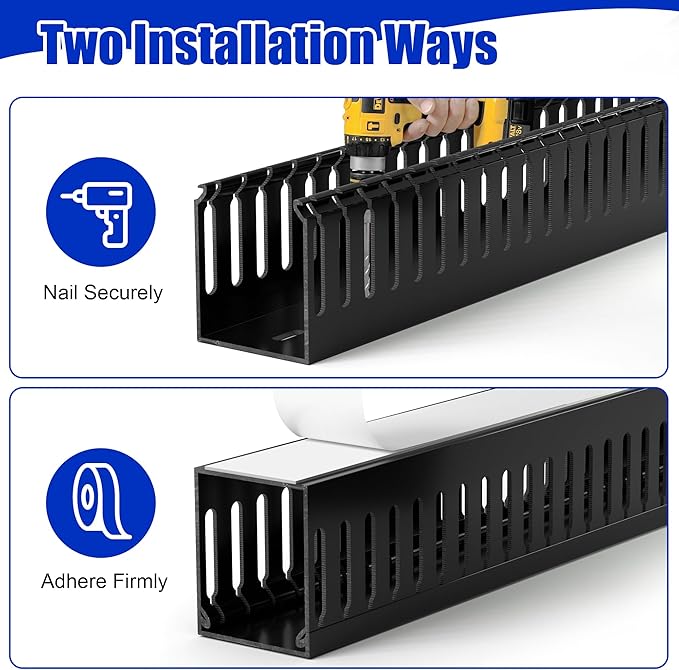 ZhiYo H1.6in W1.2in Professional Server Rack Cable Management Raceway, 99in (6 x L16.5in) Cable Raceway Kit, Electrically Safe PVC Open Slot Wire Raceway for Under Desk/Computer/Network Cords, White