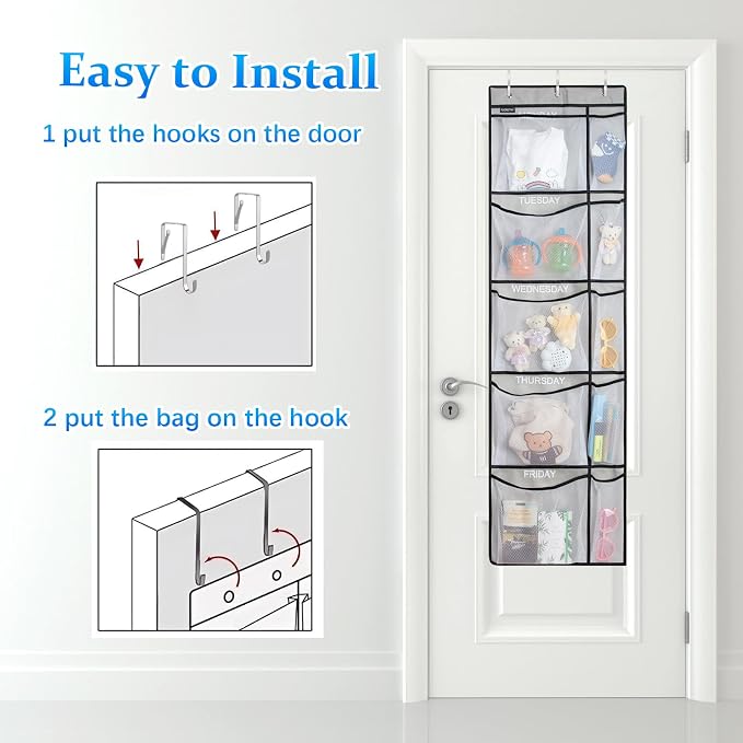 Weekly Kids Clothes Organizer - Day of Week School Clothing Organizer, Monday to Friday Time Save, No Odour, 5-Shelf Hanging Closet Storage (Grey), 2 Pack