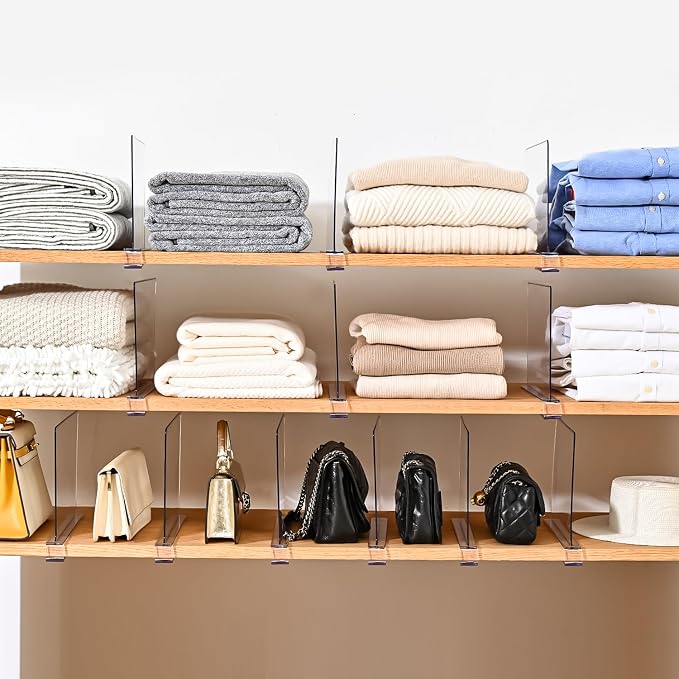 Shelf Dividers,Vertical Purse Organizer for Closet,Thickened and Sturdy Shelf Organizer for Sweater, Shirts, Handbags,8" Tall x 11" (6 Pcs)