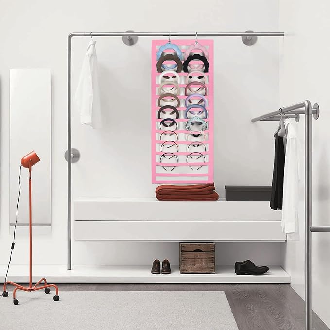 Artilife Hanging Headband Holder for Over the Door and Closet, 24 Slots Felt Head Band Organizer Shelf