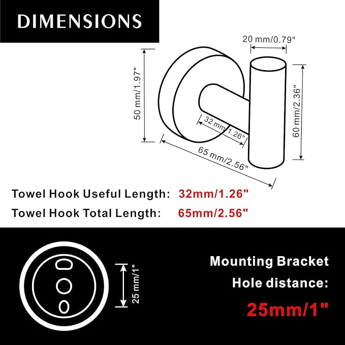 Marmolux Acc - Towel Hook Bathroom Single Coat Hook Bath Kitchen Hand Towel Holder Hat Door Hanger Rack Home Storage Spave Saver Bathroom Hardware Wall Mount Polished Chrome (2 Pack) - Key Holder Wall