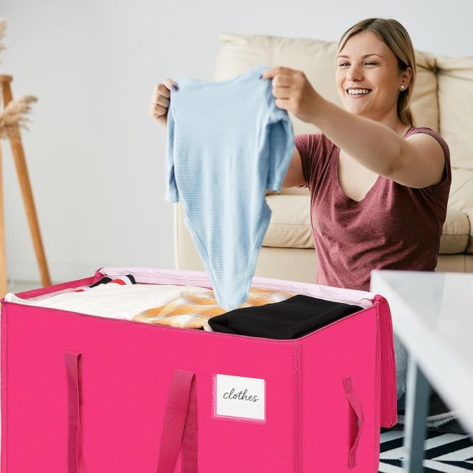 Moving Bags Heavy Duty Hot Pink – Large Packing Bags for Moving, Extra Large Storage Totes with Zippers and Handles