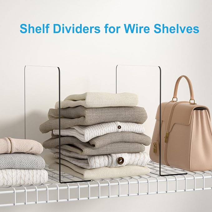 OKPOW Shelf Dividers Closet Organizer - 12" Tall X 11.8" Deep Acrylic Clear Sturdy Separate for Clothes Purse - Adjustable Space Saver Easy Install for Home Organization Enthusiasts 12 Pack