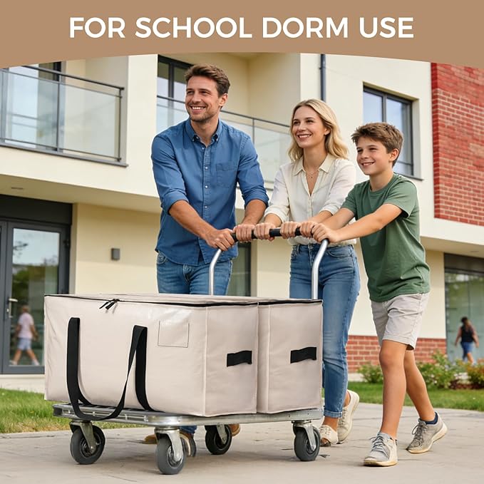 BAGAIL Heavy Duty Moving Bags with Strong Handle, Extra Large Moving Boxes, Storage Tote for Clothes, College Moving Supplies(Beige, 4 Pack)