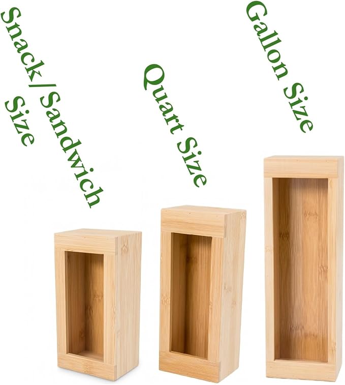 Lipper International Bamboo Storage Bag Organizer Holder and Dispenser for Kitchen Drawer or Countertop, Gallon Size