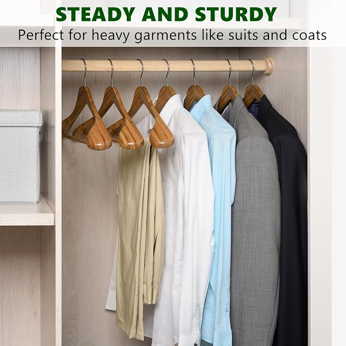 Amber Home 6 Pack Wide Shoulder Bamboo Wood Suit Hangers | Bamboo Wooden Coat Hangers with Non Slip Pants Bar, Clothes Hangers for Jackets, Sweaters, Pants & Heavy Clothes