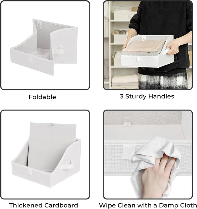 GRANNY SAYS Closet Storage Bins, Clothes Organizer and Storage Bins, Trapezoid Storage Boxes with Handles, Storage Baskets for Shelves, Pearl White, Medium, 3-Pack