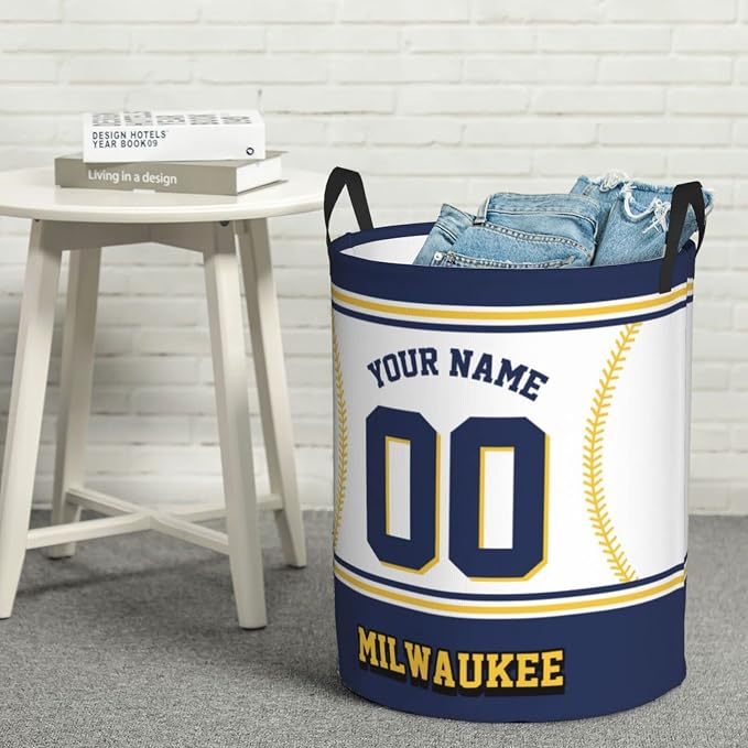 Custom Milwaukee Laundry Hamper Personalized Laundry Basket Customized Name And Number Collapsible Storage Basket for Bedroom Bathroom Living Room Baseball Fan Gifts