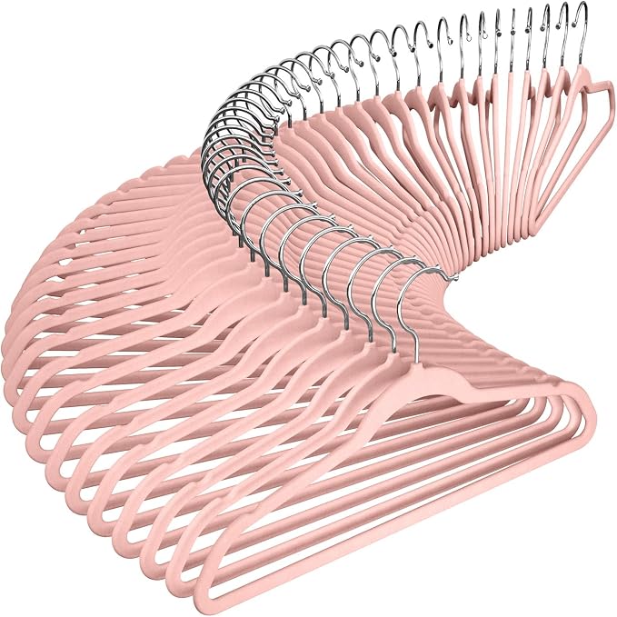 Velvet Clothes Hangers (50 Pack) Heavy Duty Durable Suit Hanger Vibrant Color Hangers Lightweight Space Saving Coat Hangers for Closet -Blush Pink