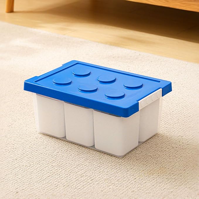 Plastic Storage Bins with Lids, Art Craft Supply Organizer Box with Brush Pot, Multipurpose Stackable Storage Containers for Organizing Tool, Craft, Crayon,Sewing (Blue)