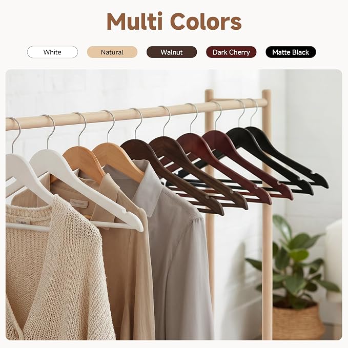 StorageWorks Wooden Hangers 20 Pack, Wood Coat Hangers for Closet, Heavy Duty Clothes Hangers for Suits, Shirts, Pants, Jackets, Natural Wood Color