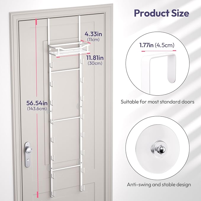 SWTYMIKI Over The Door Purse Organizer - Wall Mounted Purse Rack with 16 Hooks and Metal Basket, Handbag Hanger Organizer Holds up to 16 Bags, Bag Rack Can Use As 1/2 Part, for Door, Closet