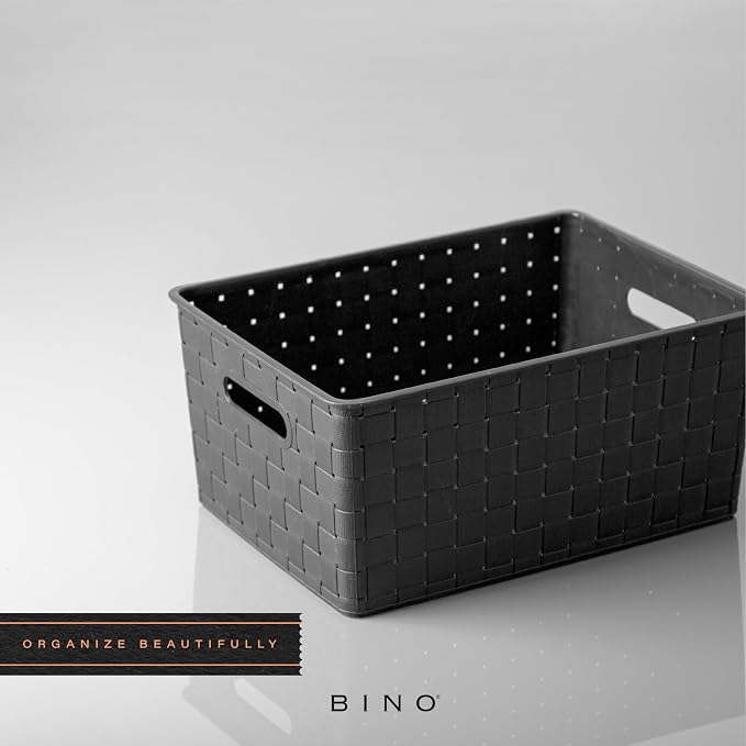 BINO Plastic Storage Baskets Small Black - Portable Rectangular Cabinet Organizer