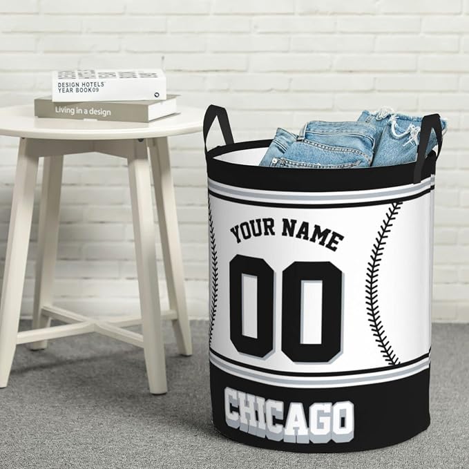 Custom Chicago Laundry Hamper Personalized Laundry Basket Customized Name And Number Collapsible Storage Basket for Bedroom Bathroom Living Room Baseball Fan Gifts