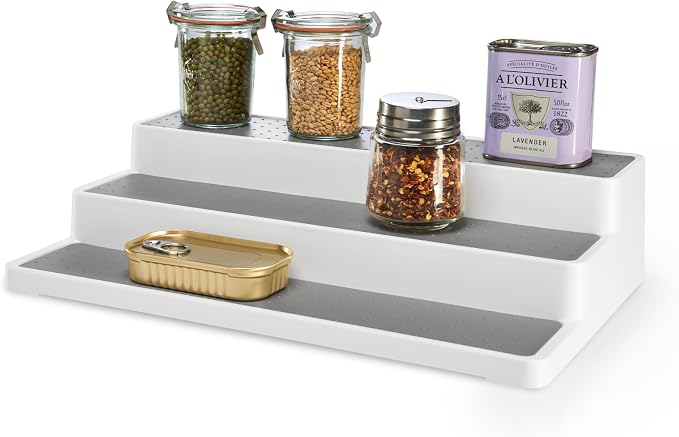 madesmart Shelf Organizer - White | CABINET COLLECTION | 3-Tier Cabinet, Pantry, or Countertop Organizer | Soft-grip Lining and Non-slip Fee | BPA-Free