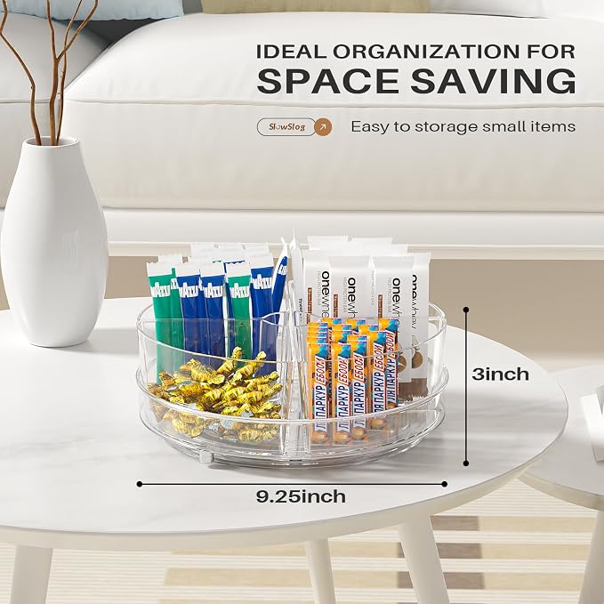 Lazy Susan Organizer, 9 inch Rotating Storage Organizer with 4 Removable-Bins,Turntable Organizer for Fridge, Kitchen, Vanity, Cabinet