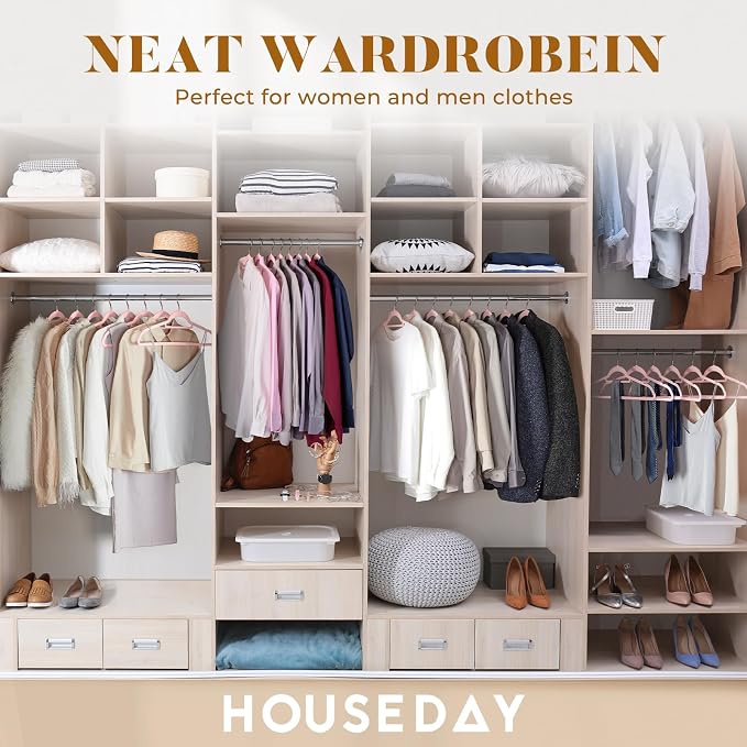 HOUSE DAY Premium Velvet Hangers 20 Pack, Non-Slip Hangers with Tie Bar | Elegance Pink Standard Clothes Hanger Slim Felt Hanger with 360° Swivel Hook for Closet Organized Storage,72g/Pc