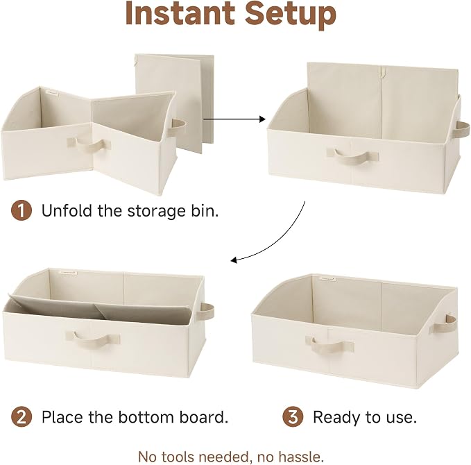 StorageWorks Trapezoid Storage Bins, Linen Closet Organizers and Storage, Fabric Clothes Closet Bins, Shelf Baskets, Clothing, Toys, Towels, Large, Beige, 3-Pack