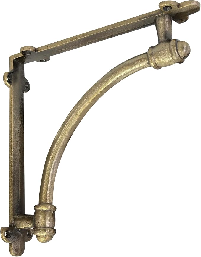 NACH Decorative Shelf Brackets, 2 Pack of 9.6 x 1.7 x 9.6 inch Gold Brackets - Cast Iron Shelf Brackets for Mounting - Industrial Style Decorative Brackets