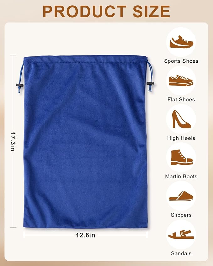 4 Pcs Shoe Bags for Travel, Dust Velvet Bags, Palace Blue, 17.3x12.6 Inch | Washable & Reusable Travel Shoe Bags, Dustproof Shoe Bags with Drawstring Closure, Suitable for Travel, Home Storage