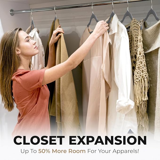 Our Modern Space 200 Pack Velvet Hanger for Shirt Pants Dresses Skirts Suits Jackets - Slim Space Saving Design - Standard Coat Hanger - Sturdy & Durable Design with Shoulder Grooves Hook