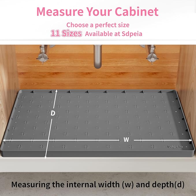 Sdpeia Under Sink Mat 28"×22" Waterproof Silicone Cabinet Liner & Sink Protector for Kitchen & Bathroom, Multi-Purpose Organizers Tray for Pets, Laundry, Cat Litter Mat,Gray