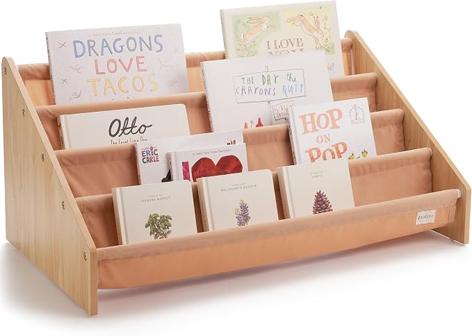 ZICOTO Decorative Wooden Bookshelf for Kids Rooms - Keeps Plenty of Books Neatly Organized & Within Reach for Toddlers - Easy Install Montessori Book Shelf for Baby's Bedroom or Playroom Decor