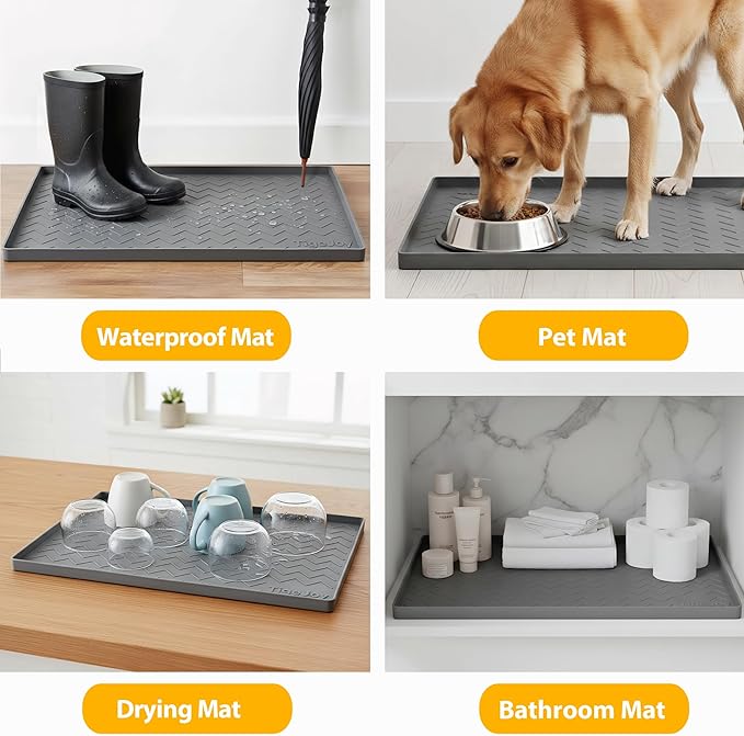 TigeJoy Waterproof Under Sink Mat 31" x 22", Shelf Liner Protector in Kitchen and Bathroom, Silicone Cabinet Liners for Organizers and Storage, Fit as Drawer Mats or Drip Tray