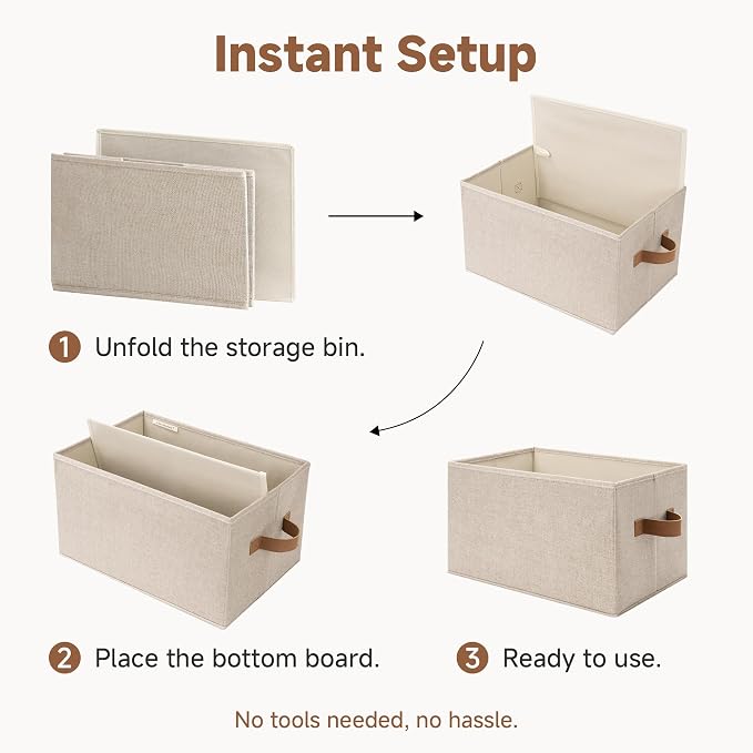 StorageWorks Shelf Baskets for Organization, Linen Closet Organizers and Storage Basket, Foldable Storage Bins, Closet Organizer Bins for Clothes, Brown & Beige, 3-Pack, Large