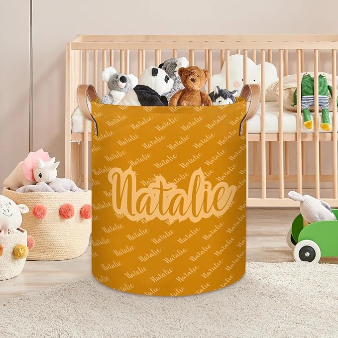 Personalized Laundry Basket, Custom Gift Laundry Hamper, Collapsible Nursery Waterproof Laundry Baskets, Dirty Clothes Toy Hamper with Handles Name Text Orange