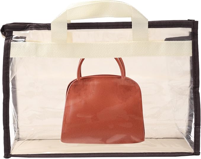 PATIKIL Handbag Dust Bags, 2 Pack Clear Purse Storage Organizer S Size PVC Dustproof Handbag Cover Transparent Purse Protector, Beige