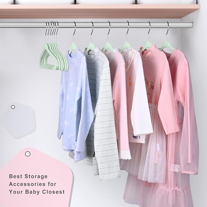 BAGAIL 50 Pack Kids Velvet Hangers 13.75 Inches Children's Clothes Hangers Non-Slip Baby Hangers for Infant/Toddler (Lime Cream)