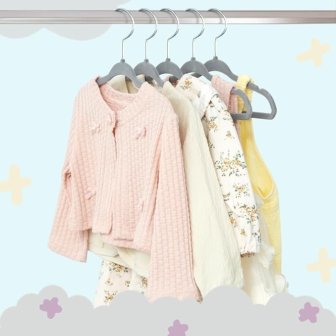 BAGAIL 50 Pack Kids Velvet Hangers 11 Inches Children's Clothes Hangers Non-Slip Baby Hangers for Infant/Toddler (Grey)