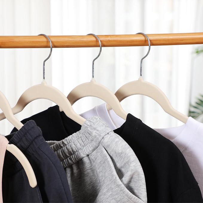 DoubleFill 50 Pack Velvet Hangers Non-Slip Shirt Clothes Hangers 360° Swivel Hook Slim Flocked Coat Hanger Heavy Duty Space Saving Felt Hanger for Women Men Pants Jackets Dress(Ivory White)