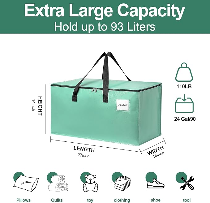 Moving Bags Heavy Duty Mint Green – Large Packing Bags for Moving, Extra Large Storage Totes with Zippers and Handles