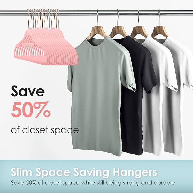 DUDUCOFU Velvet Hangers Non Slip Felt Hangers, 50 Pack Pink Velvet Clothes Hangers Space Saving Slim with 360 Degree Swivel Hook for Suits Coats, Jackets, Pants, and Dress Clothes