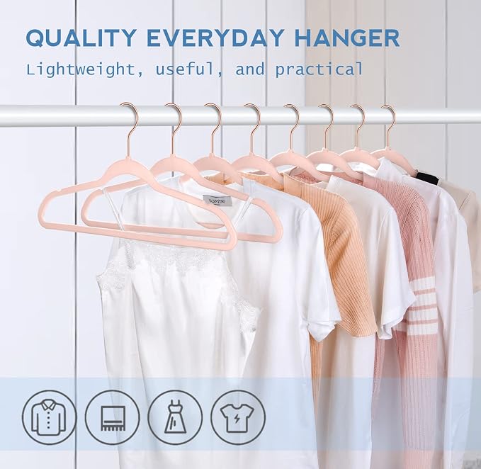 TIMMY Velvet Hangers - Suit (50-Pack) Ultra Thin Coat Hangers with Heavy Duty Construction, Holds up to 10 Lbs - Blush Pink/Rosegold Finishes