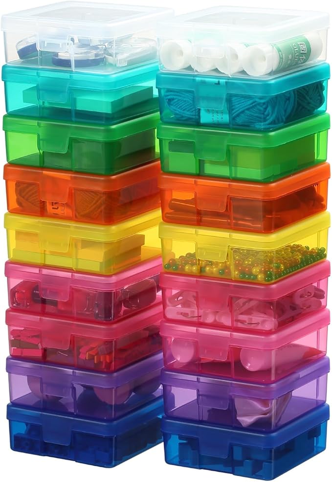 novelinks Plastic Small Storage Containers with Lids for Organizing | 18 Pack, Small Color, Task Boxes for Special Education, Board Game Storage Containers, Balloon Storage Organizer, Mini Box
