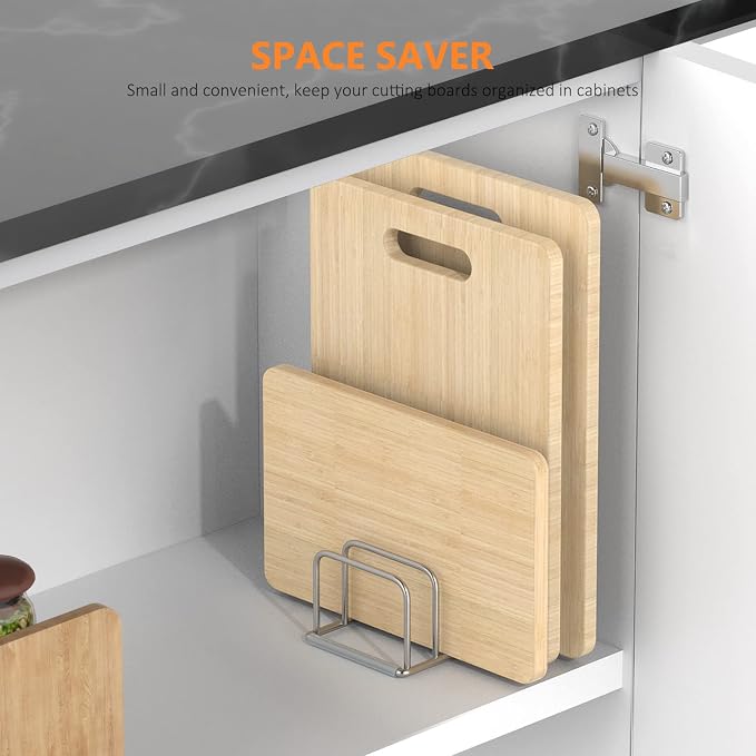 KORRTFID Cutting Board Holder, 2PSC Cutting Board Organizer Rack, 304 Stainless Steel Cookie Sheet Baking Pan and Tray Organizer for Kitchen Cabinet and Pantry Storage (1.0 Inch Width Slots)