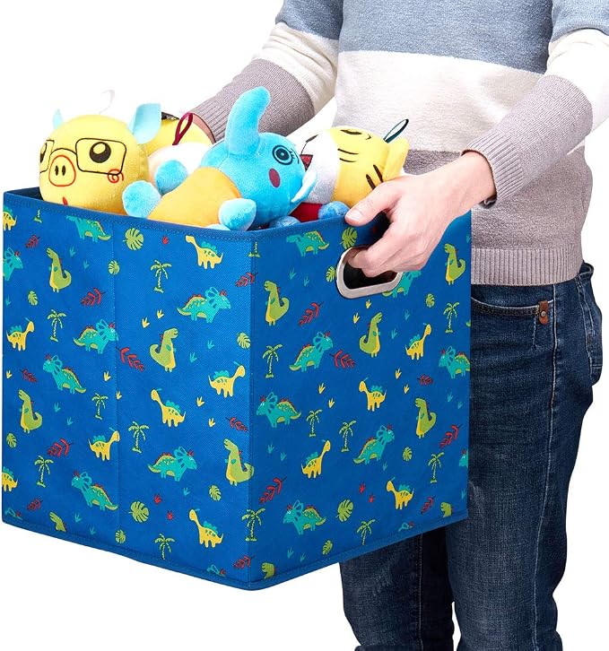Cloth Storage Bins Set of 4 Thick Fabric Drawers Foldable Cubes Basket Organizer Container with Dual Metal Handles for Shelf Cabinet Bookcase Boxes Sky-Blue 13x13x13 inch