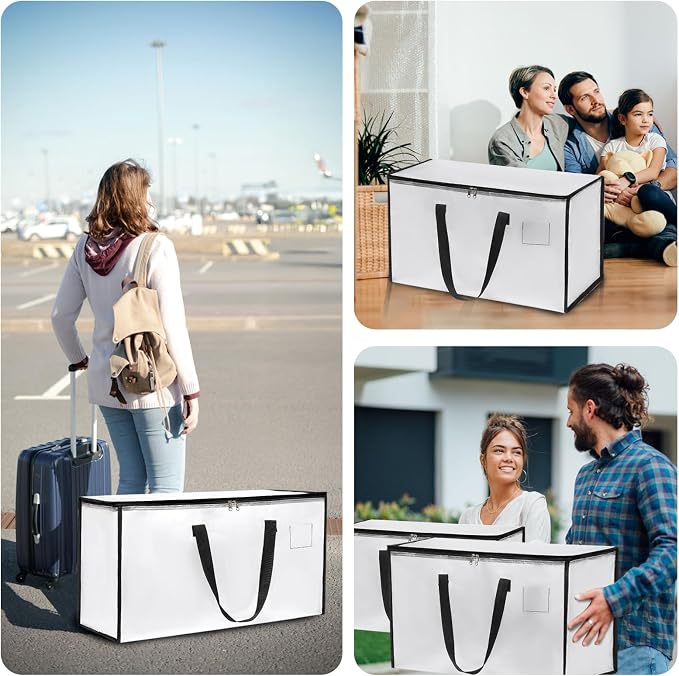 6 Pack Extra Large Heavy Duty Clear Moving Bags with Reinforced Zippers & Wide Carry Handles, See-Through Storage Totes for Clothes Packing, Dorm Moves & Home Organization