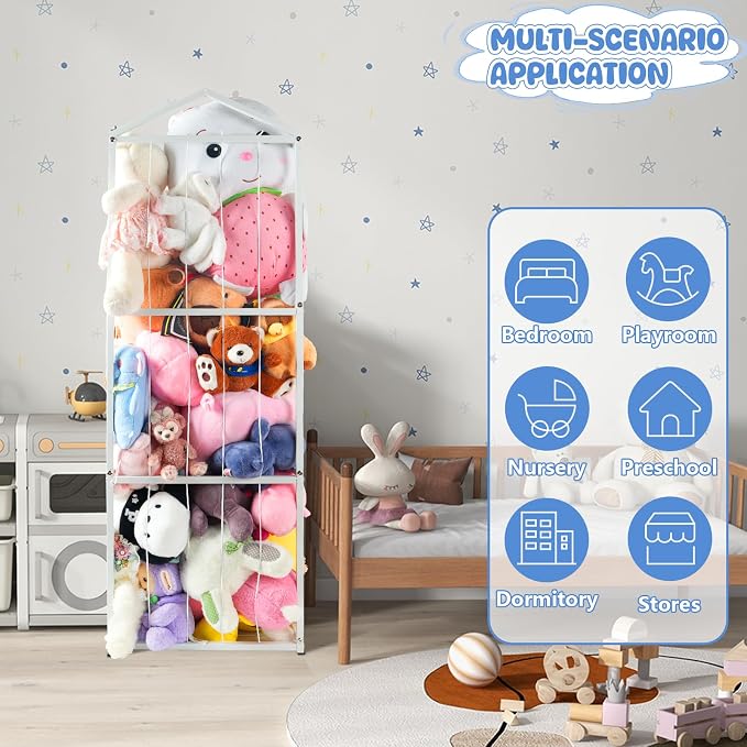 NomNest Stuffed Animal Storage Zoo, Large Metal Plushies Organizer, Heavy Duty Metal Teddy Bear Toy Holder for Kids' Bedroom & Playroom & Nursery (Non-Wheeled, White)