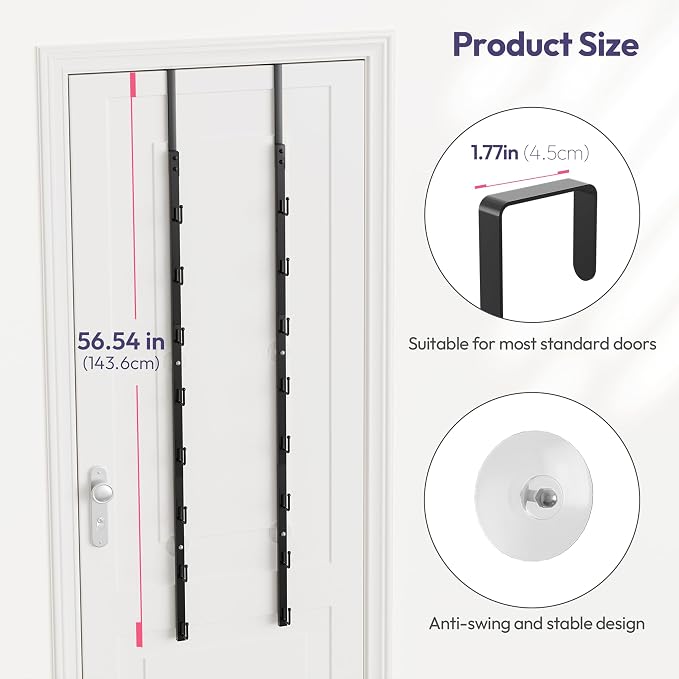 SWTYMIKI Over The Door Purse Organizer - 2 Packs Wall Mounted Purse Rack with 8 Hooks Design, Hanging Handbag Organizer Storage Holds up to 16 Bags, Bag Rack for Closet, Door (Black)