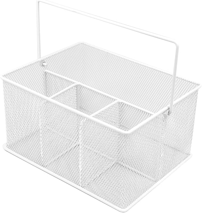 Sorbus® Utensil Caddy — Silverware, Napkin Holder, and Condiment Organizer — Multi-Purpose Steel Mesh Caddy—Ideal for Kitchen, Dining, Entertaining, Tailgating, Picnics, and much more (White)