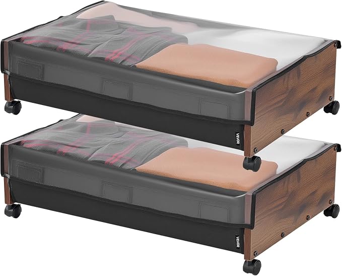 VEVOR Under Bed Storage with Wheels, 36.0 x 18.1 x 7.3 inch, Underbed Containers with Clear Lid, Underbed Shoe Organizer, Rolling Under the Bed Storage Bins for Clothes Shoes Blankets Bedroom, 2 Pack
