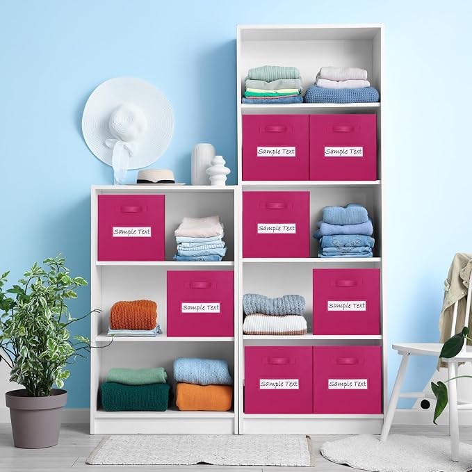 11x11 storage cube bins (Set of 10) Foldable Fabric storage cubes with 10 Labels Window Cards & a Pen,11 inch cube storage bin,Closet Organizers for Shelves,Cubby Organizer Boxes,Dark pink
